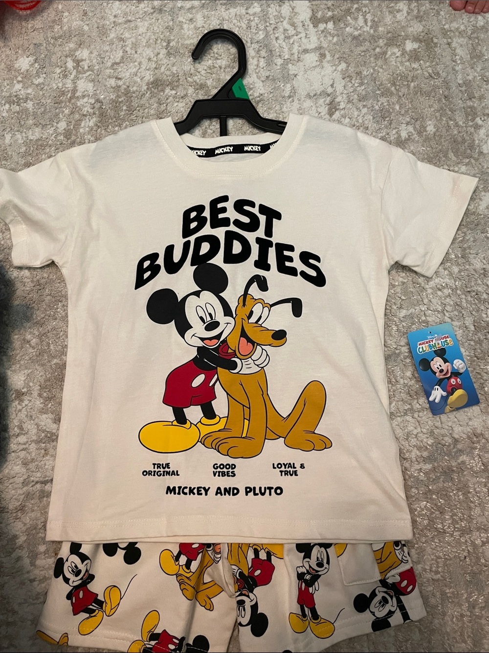Disney White Mickey & Pluto Best Buddies Short Sleeve Tee and short set -NWT